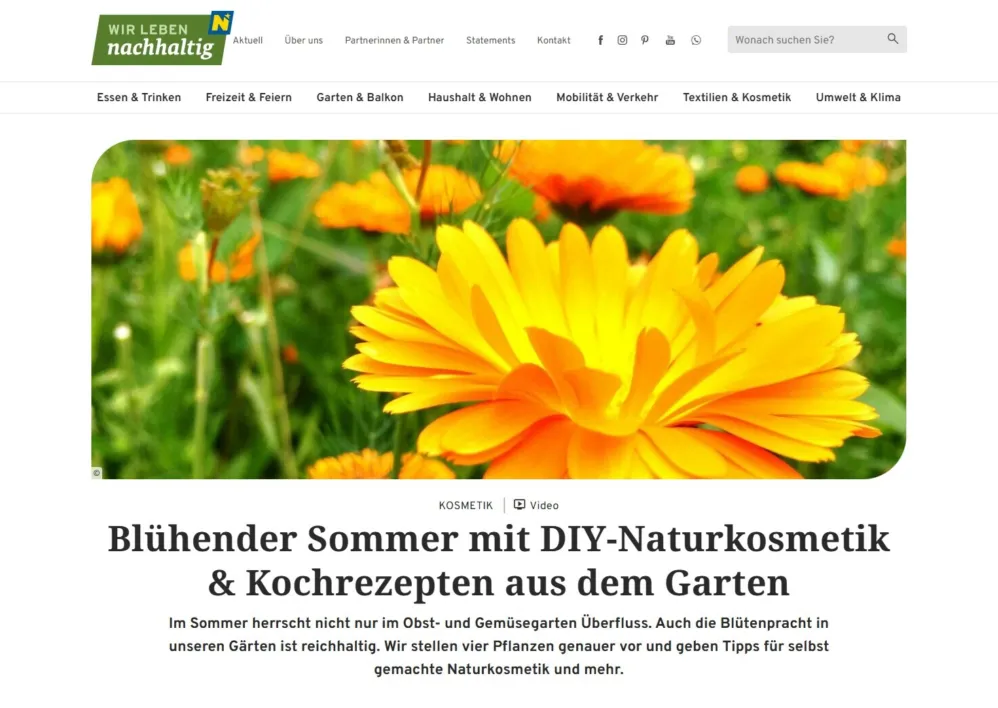 Screenshot der Website: Wir leben nachhaltig